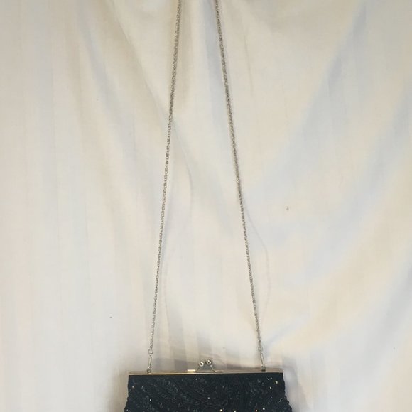 RACHEL Hand Beaded Clutch Purse Evening Bag Sequins Beads Cocktail Grad Black - Picture 11 of 11